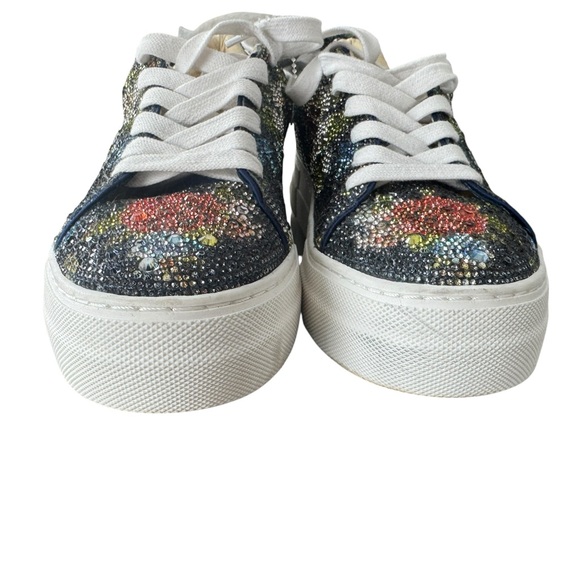 Betsey Johnson "Sidny" Rhinestone Platform Sneakers – Navy Floral Size 7 - Picture 2 of 5